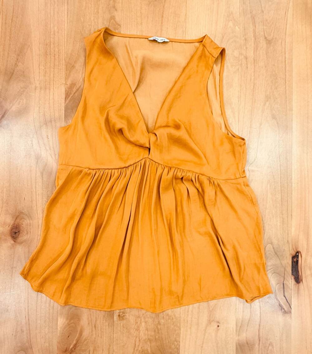 Naked Zebra Mustard Yellow V-Neck Sleeveless Babydoll Peplum Tank Top